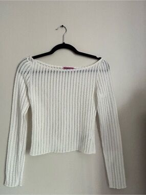 Edikted Off-the-Shoulder Ribbed White Sweater